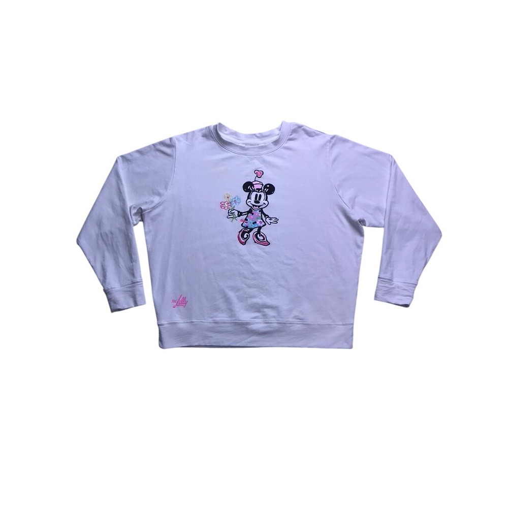 Disney Lilly Pulitzer Sweatshirt Women Medium White Minnie Mouse Embroidered